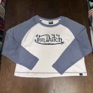 Von Dutch Long Sleeve Shirt in Blue and White XL Cropped